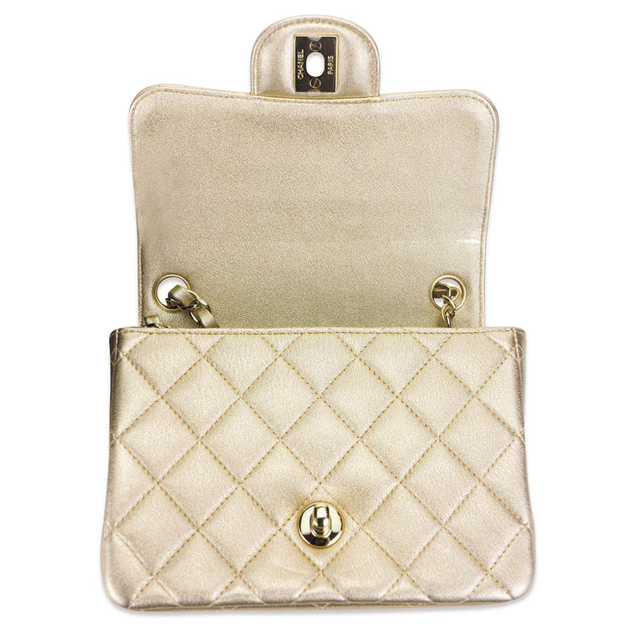 CHANEL Classic Mini Square Flap Bag in 21P Gold Lambskin