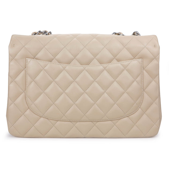 Chanel Beige Quilted Lambskin Leather Jumbo Classic Double Flap