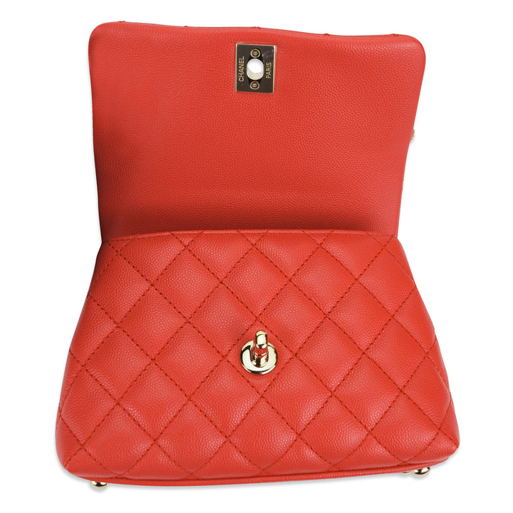 Chanel Red Quilted Caviar Coco Handle Bag Small Q6BFSJ0FRH000