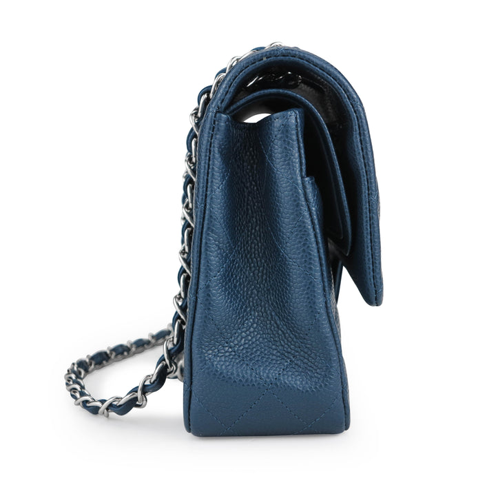 Medium Classic Double Flap Bag in 15C Pearly Blue Caviar