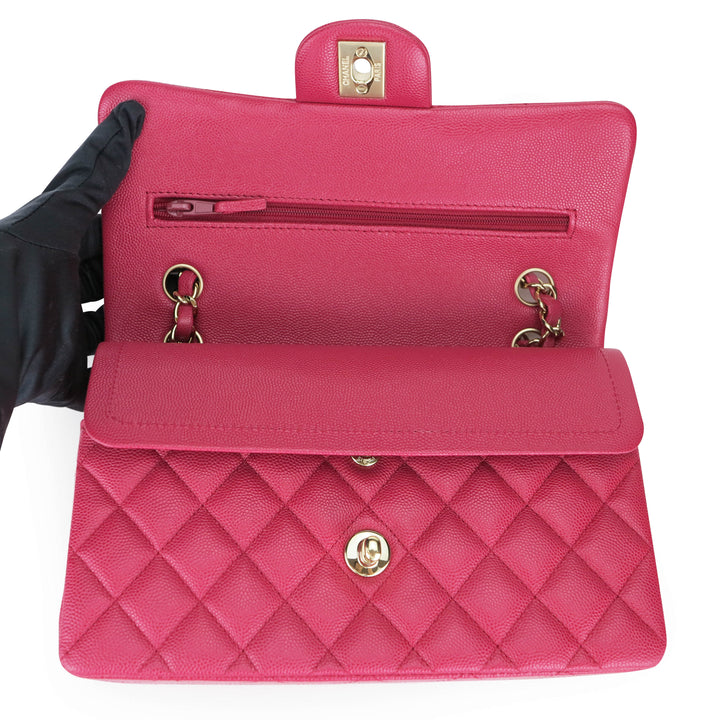 Chanel Small Classic Double Flap Pink Caviar Light Gold Hardware