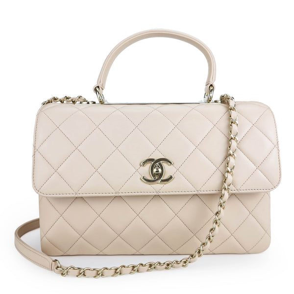 CHANEL Medium Trendy CC Flap Bag with Top Handle in 21S Light Beige Lambskin - Dearluxe.com