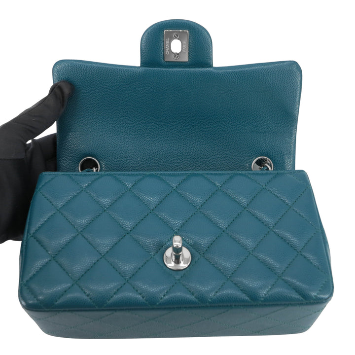 CHANEL 18B Dark Turquoise Caviar Classic Mini Rectangular Flap Bag - Dearluxe.com