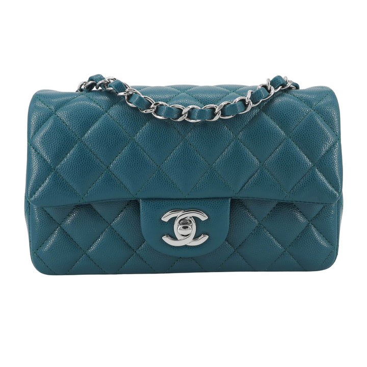 Chanel 18b Dark Turquoise Caviar Classic Mini Rectangular Flap Bag | Dearluxe
