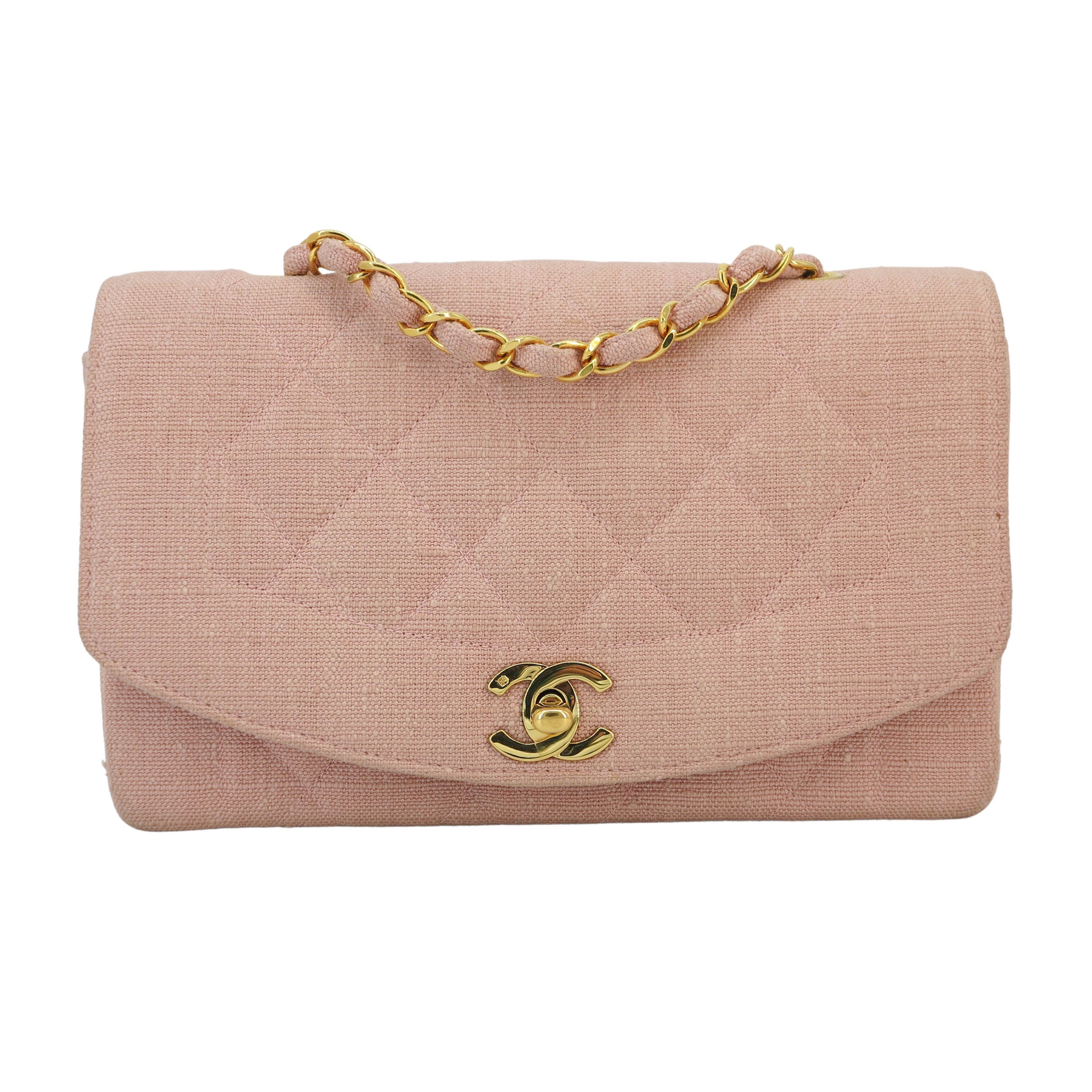 Vintage Small Diana Flap Bag in Pink Linen