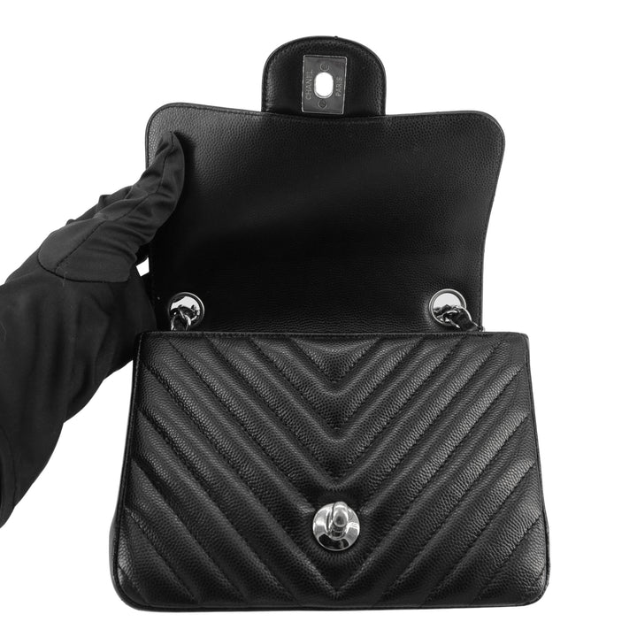CHANEL Classic Chevron Mini Square Flap Bag in Black Caviar - Dearluxe.com