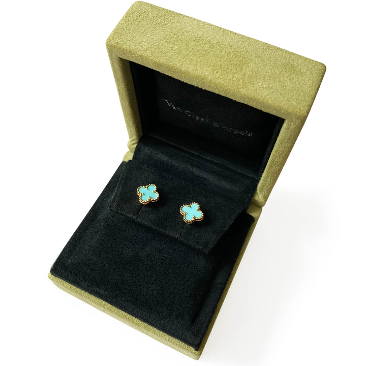 VAN CLEEF & ARPELS Sweet Alhambra Turquoise 18k Yellow Gold Earrings - Dearluxe.com
