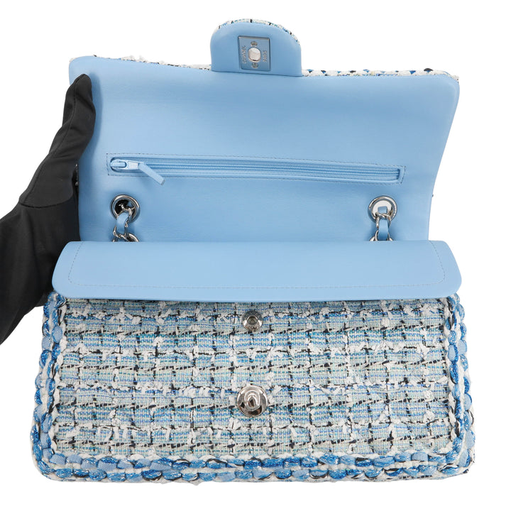 CHANEL 19C Blue Tweed Medium Classic Double Flap Bag