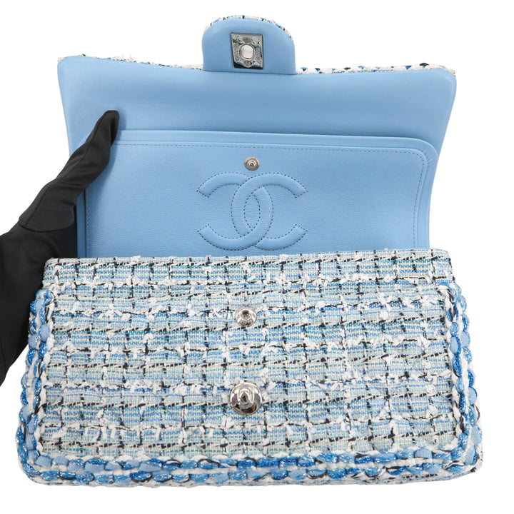 CHANEL 19C Blue Tweed Medium Classic Double Flap Bag - Dearluxe.com