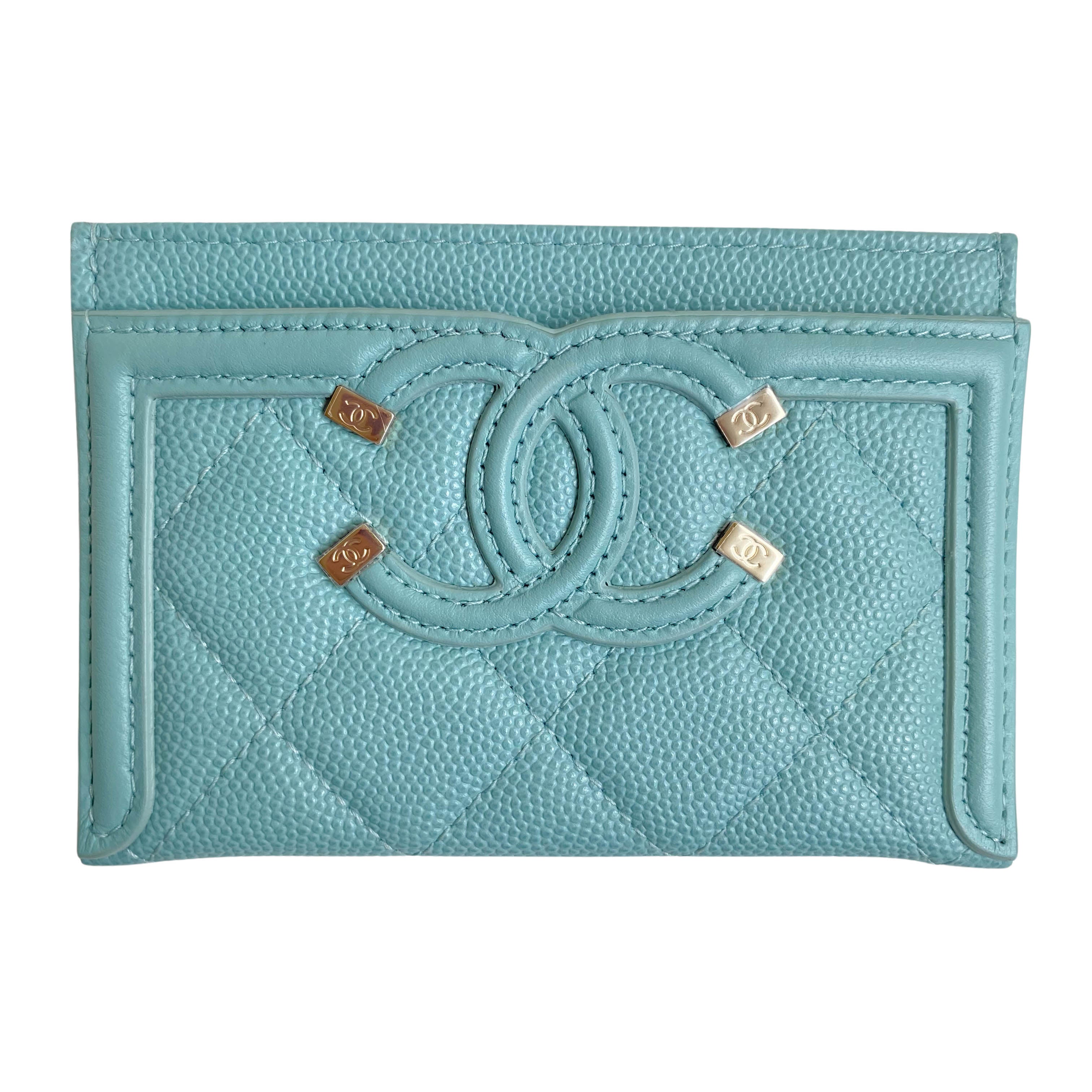 CHANEL Caviar Quilted CC Filigree Card Holder Pink Blue Green 352205