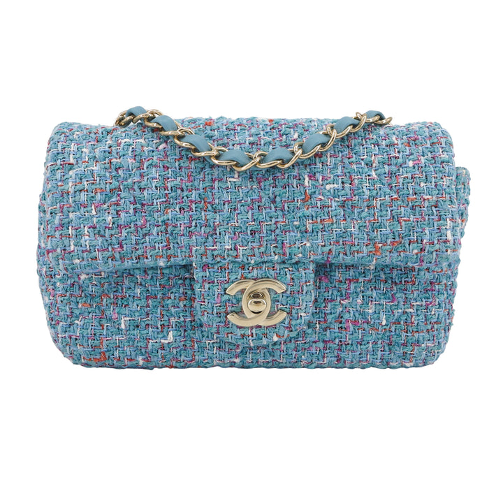 Chanel Pre-owned Mini Tweed Classic Flap Shoulder Bag - Blue