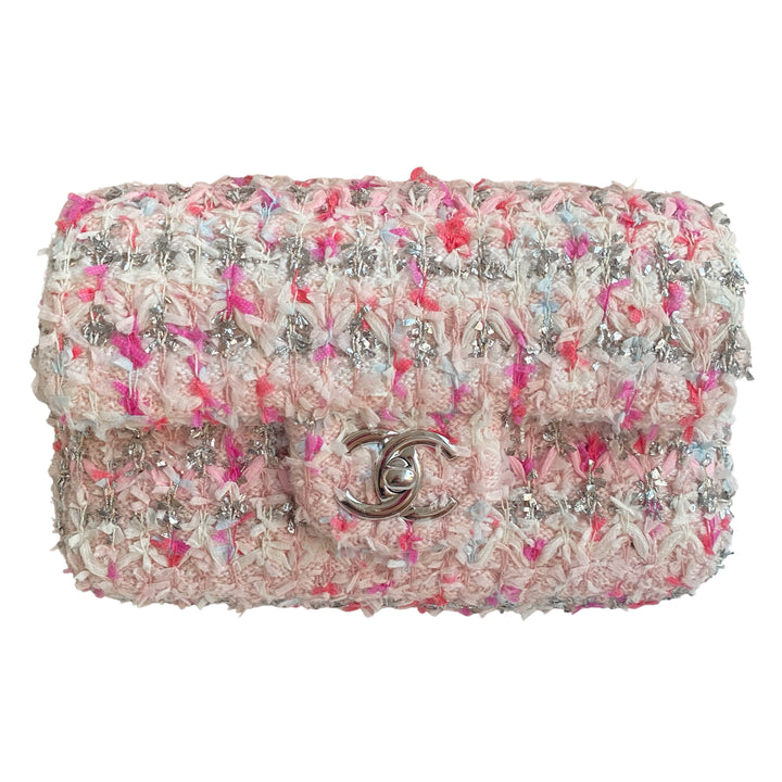 CHANEL 18S Pink Glitter Tweed Mini Flap Bag - Dearluxe.ccom