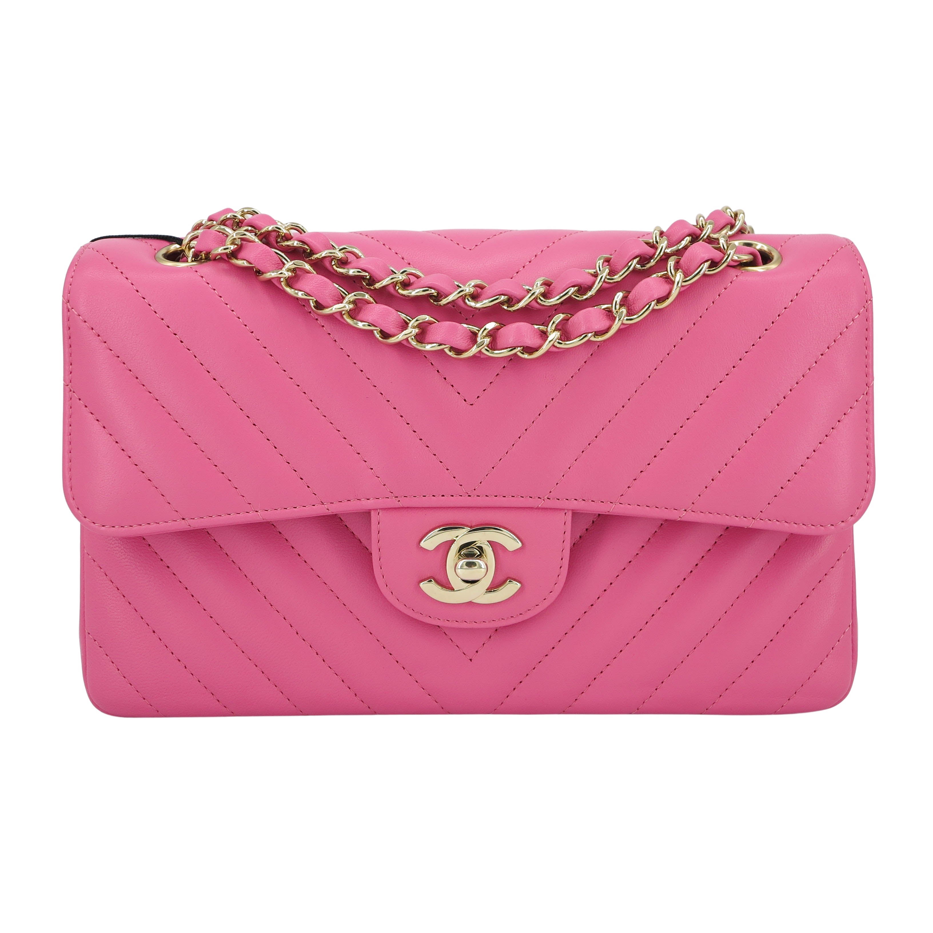 pink and gold chanel bag black