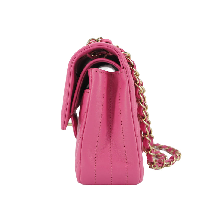 CHANEL Small Chevron Classic Double Flap Bag in 19C Barbie Pink