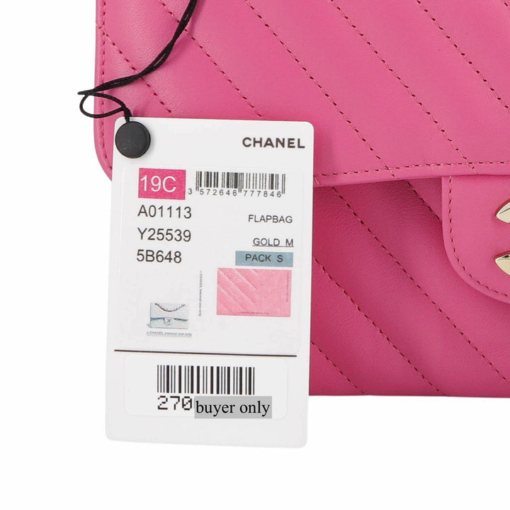CHANEL Small Chevron Classic Double Flap Bag in 19C Barbie Pink Lambskin