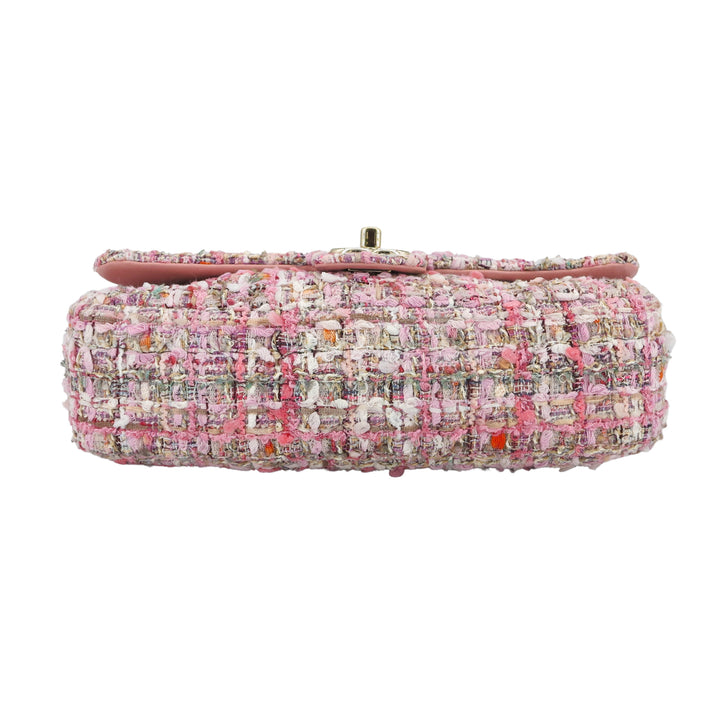 CHANEL 19S Pink Tweed Pearl Handle Medium Flap Bag