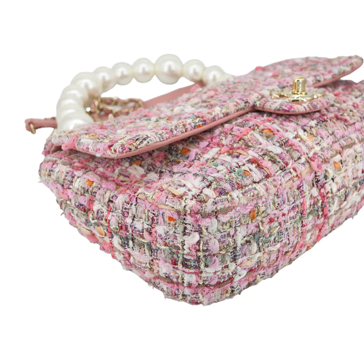 CHANEL 19S Pink Tweed Pearl Handle Medium Flap Bag - Dearluxe.com