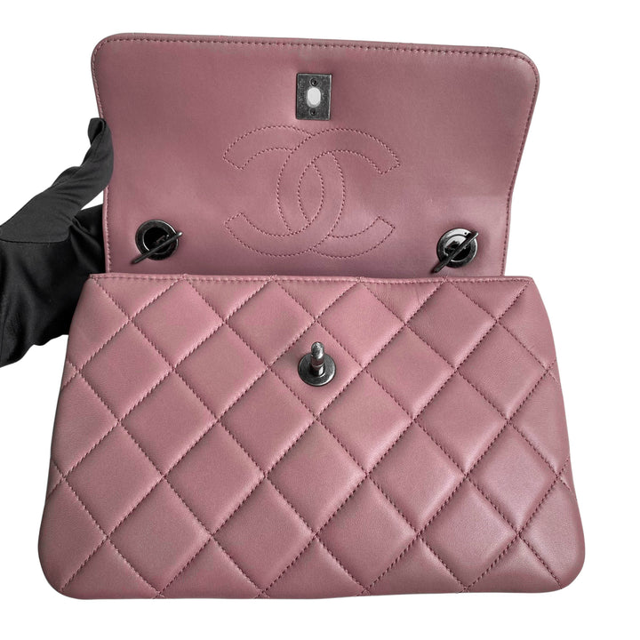 Chanel Small Trendy CC Flap Bag with Top Handle in Mauve Pink Lambskin | Dearluxe