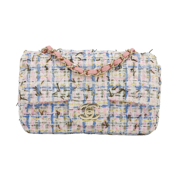 CHANELMini Rectangular Flap Bag in 19C Pink Blue Tweed - Dearluxe.com