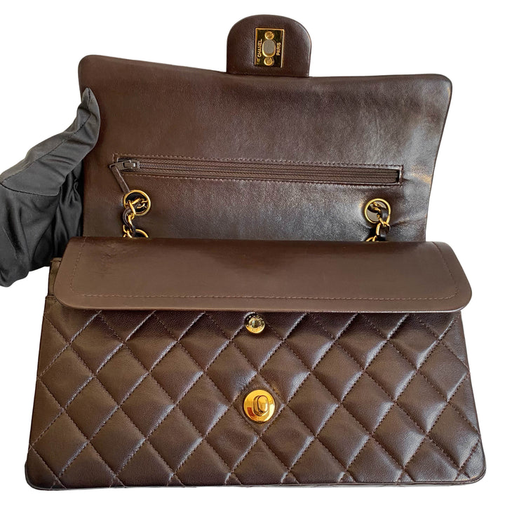 Vintage Medium Classic Double Flap Bag in Brown Lambskin