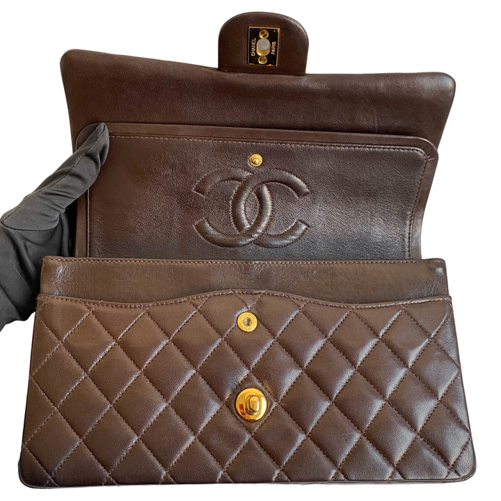 CHANEL Vintage Medium Classic Double Flap Bag in Chocolate Brown Lambskin - Dearluxe.com