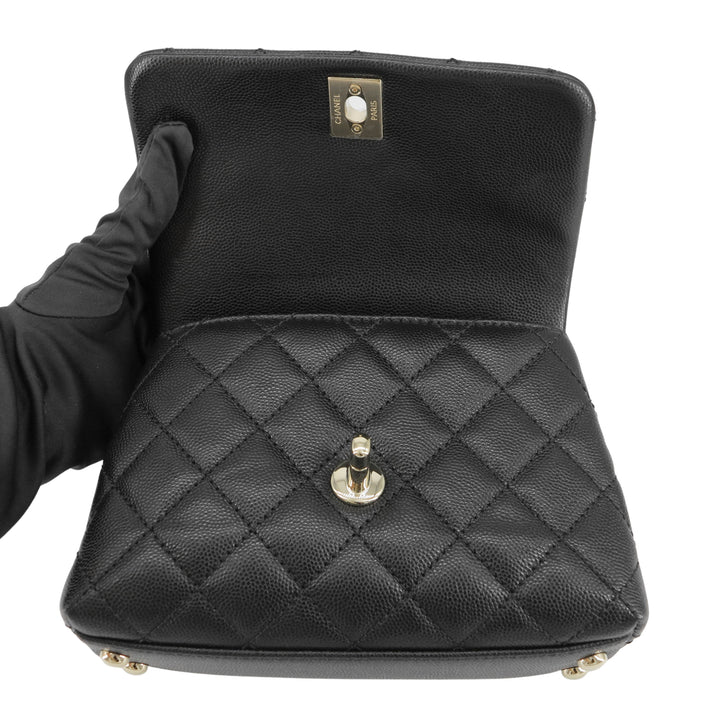 Extra Mini Coco Handle Flap Bag in Black Caviar
