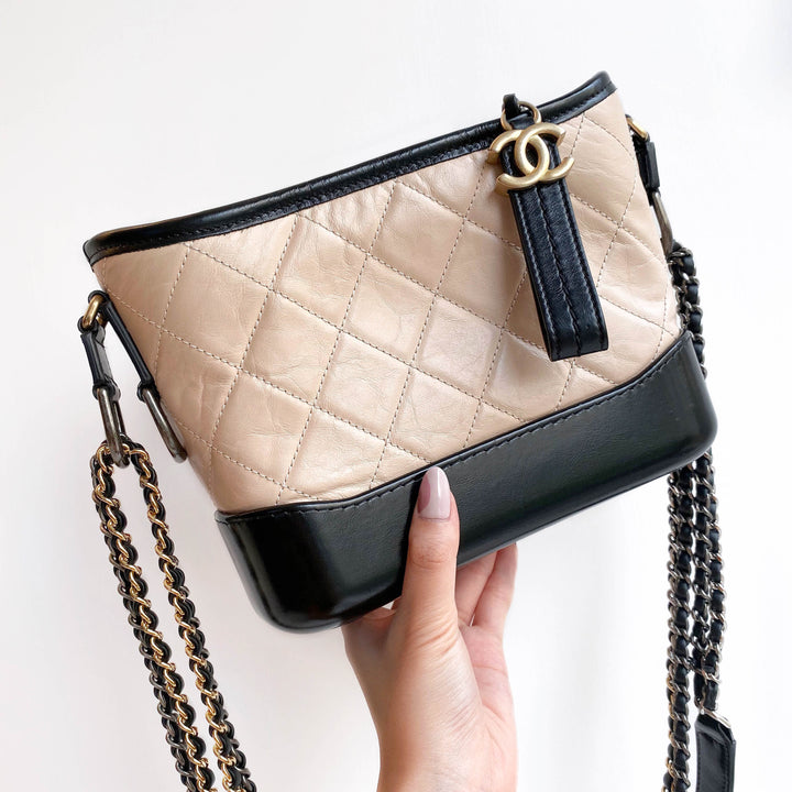 CHANEL Small Gabrielle Hobo Bag in Beige and Black
