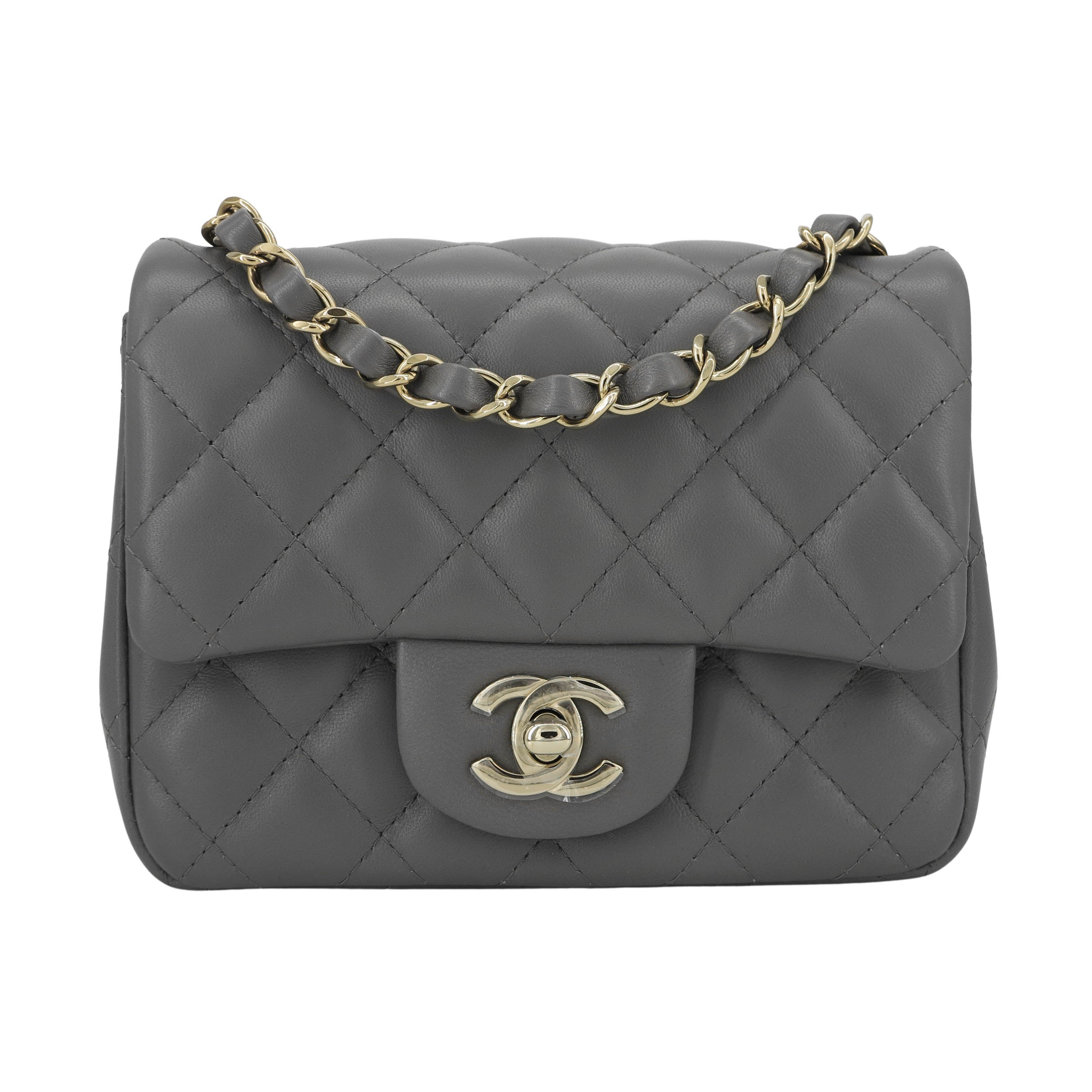 Chanel Grey Quilted Patent Leather Mini Flap Bag Chanel