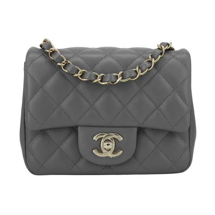 Chanel Classic Mini Square Flap Bag in 22A Grey Lambskin | Dearluxe