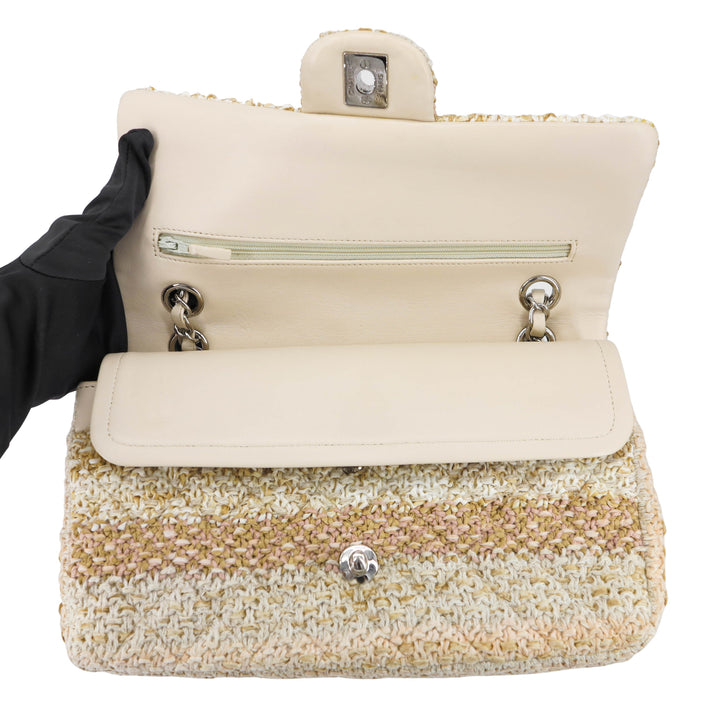 CHANEL Medium Classic Double Flap Bag in 18C Cream Beige Knit Tweed - Dearluxe.com