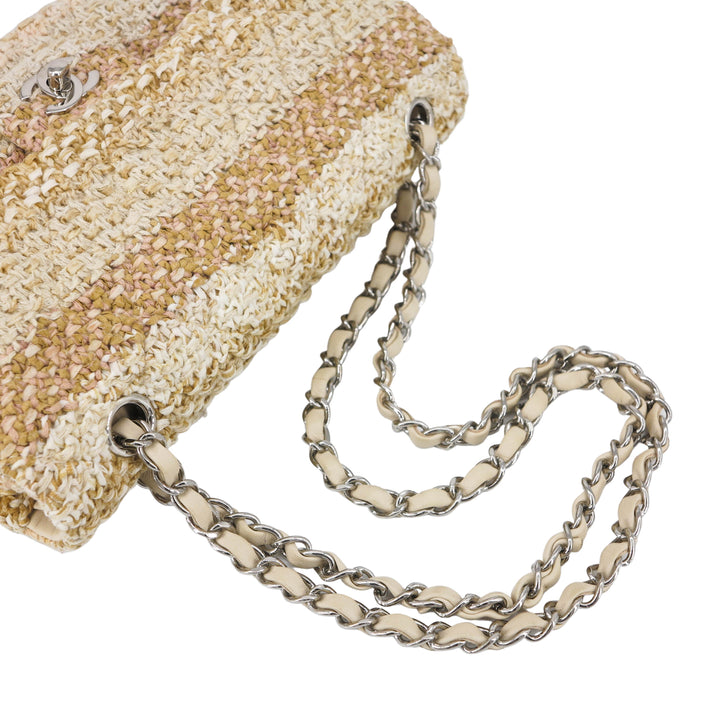 CHANEL Medium Classic Double Flap Bag in 18C Cream Beige Knit Tweed - Dearluxe.com