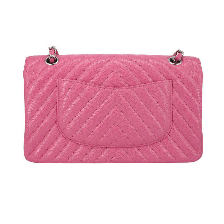 Chanel Chevron Double Flap Shoulder Bag Pink Leather Medium - Allu USA