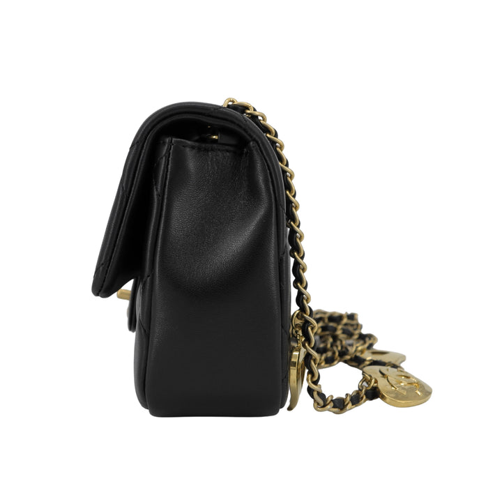 CHANEL 22B Heart Charms Mini Flap Bag in Black Lambskin - Dearluxe com