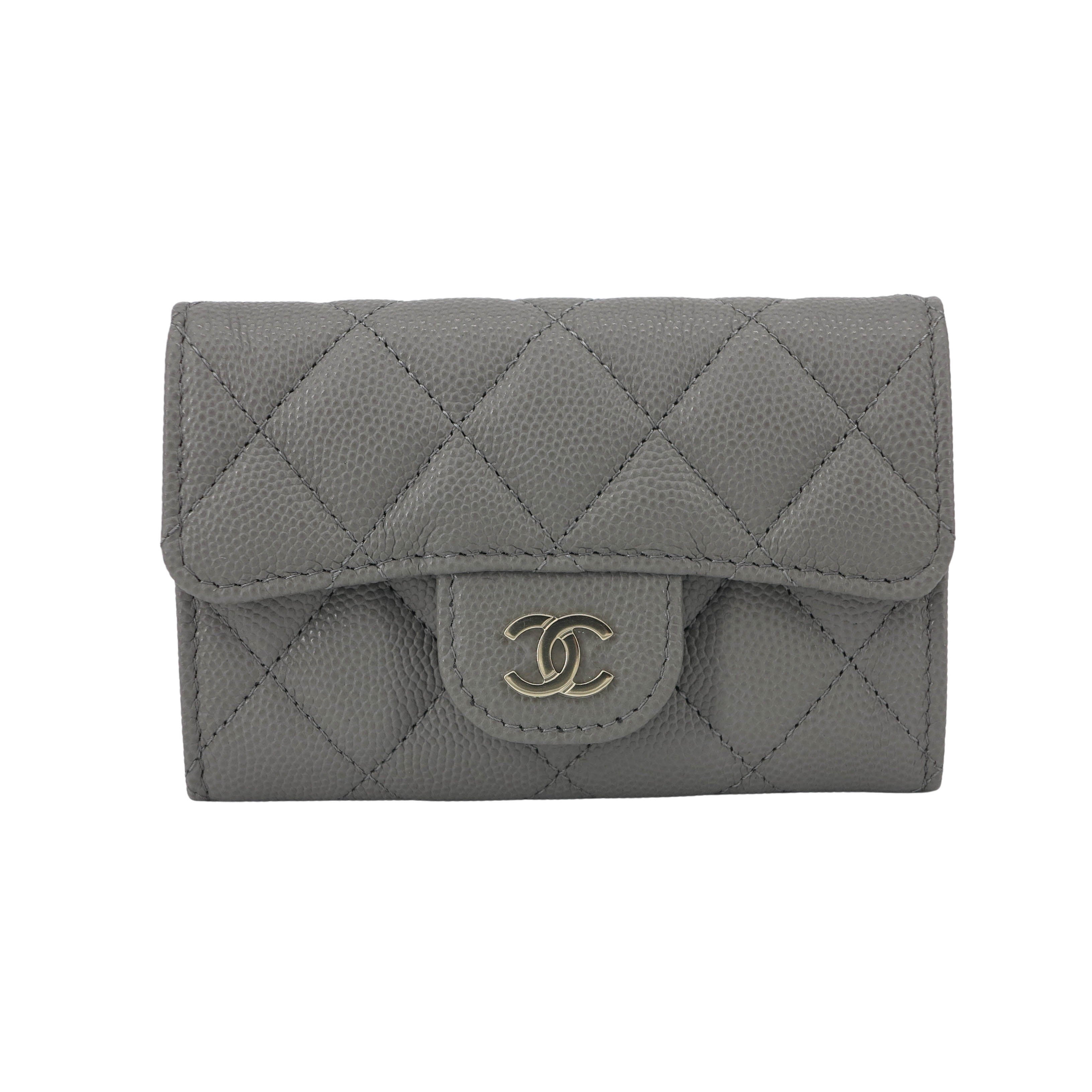 CHANEL Caviar Quilted Card Holder Grey 798661