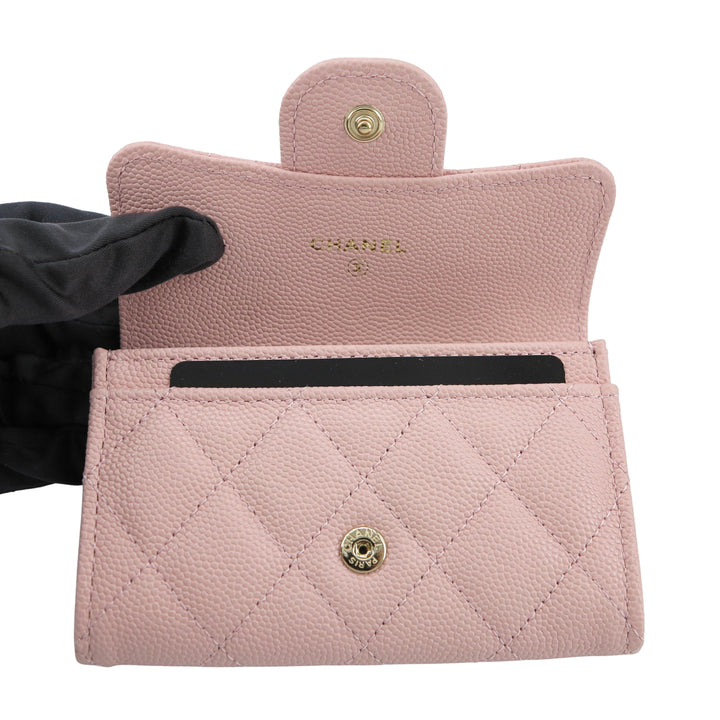 CHANEL Caviar Quilted Flap Card Holder Wallet Light Pink 1176893