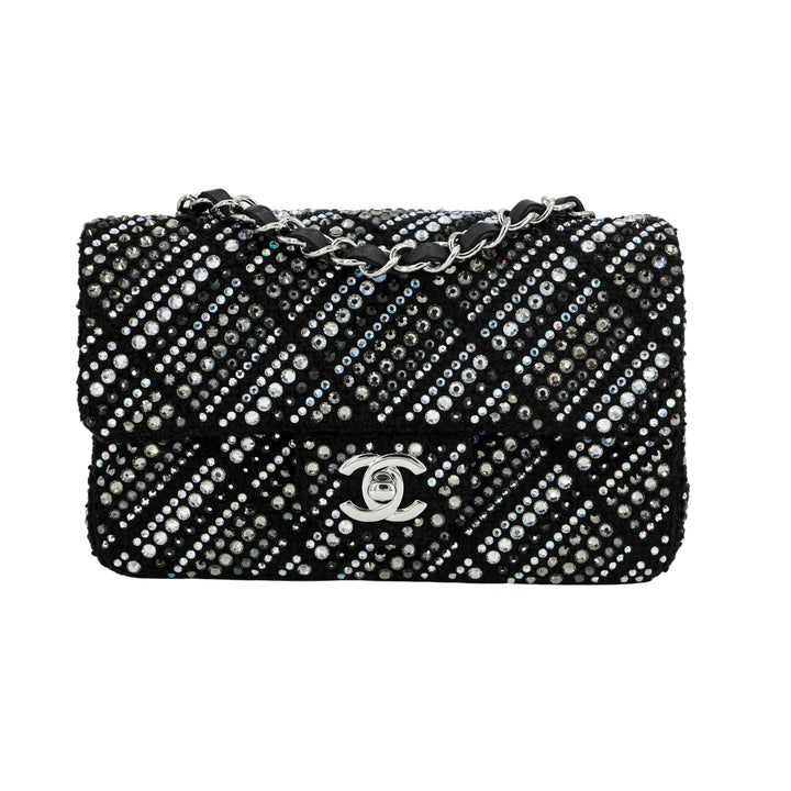 CHANEL Strass Swarovski Crystal Black Tweed Classic Mini Rectangular Flap Bag - Dearluxe.com