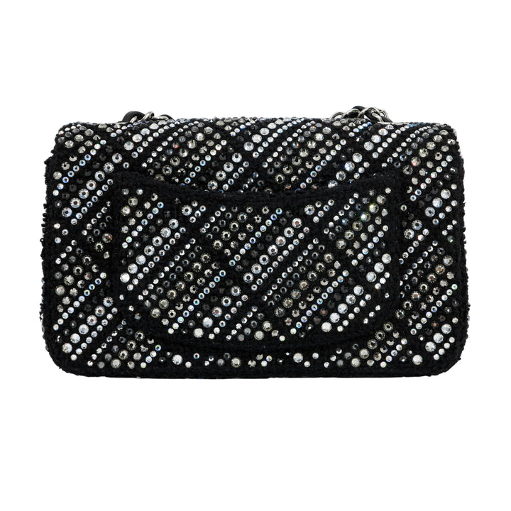 CHANEL Strass Swarovski Crystal Black Tweed Classic Mini Rectangular Flap  Bag