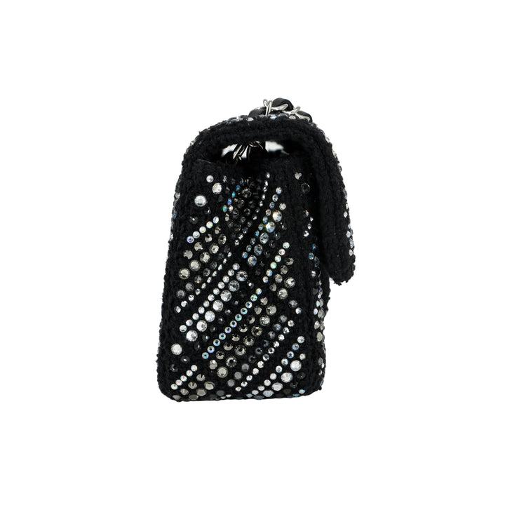 CHANEL Strass Swarovski Crystal Black Tweed Classic Mini Rectangular Flap Bag - Dearluxe.com
