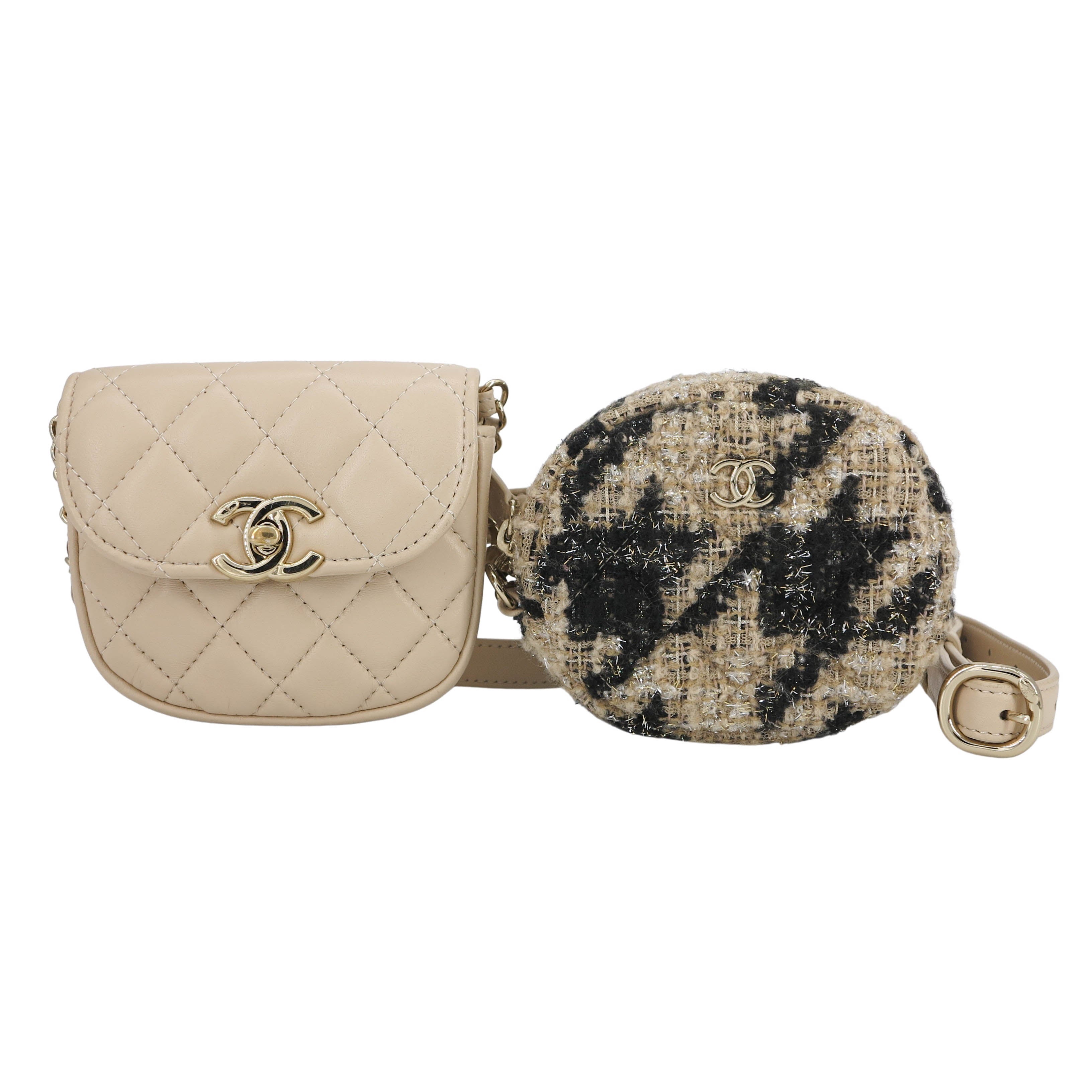 CHANEL 19K Beige Houndstooth Waist Bag with Coin Purse