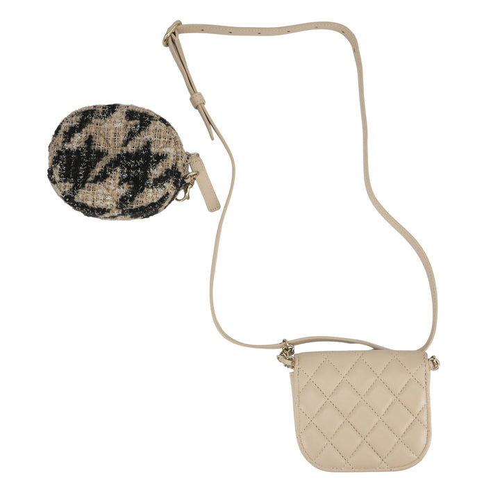 CHANEL 19K Beige Houndstooth Waist Bag with Coin Purse