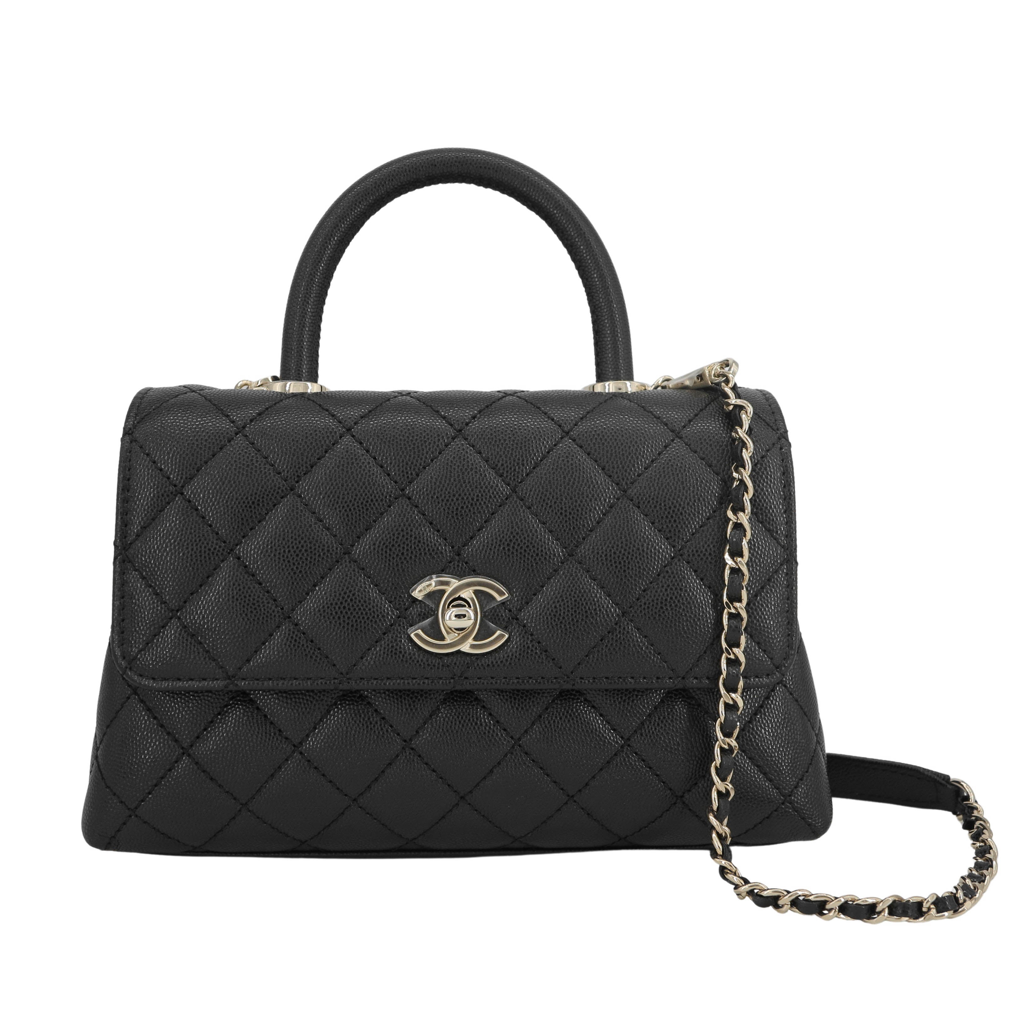 CHANEL Matelasse Top Handle Flap Bag Coco Handle Size 24 Caviar Leather  Fusc