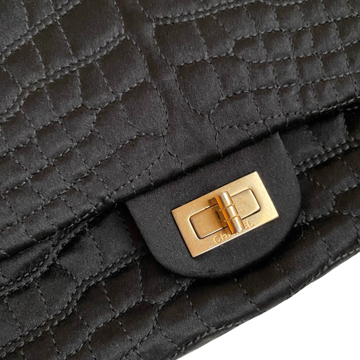 Chanel Black Satin Croc Embossed 2.55 Reissue Flap Bag Size 226 | Dearluxe