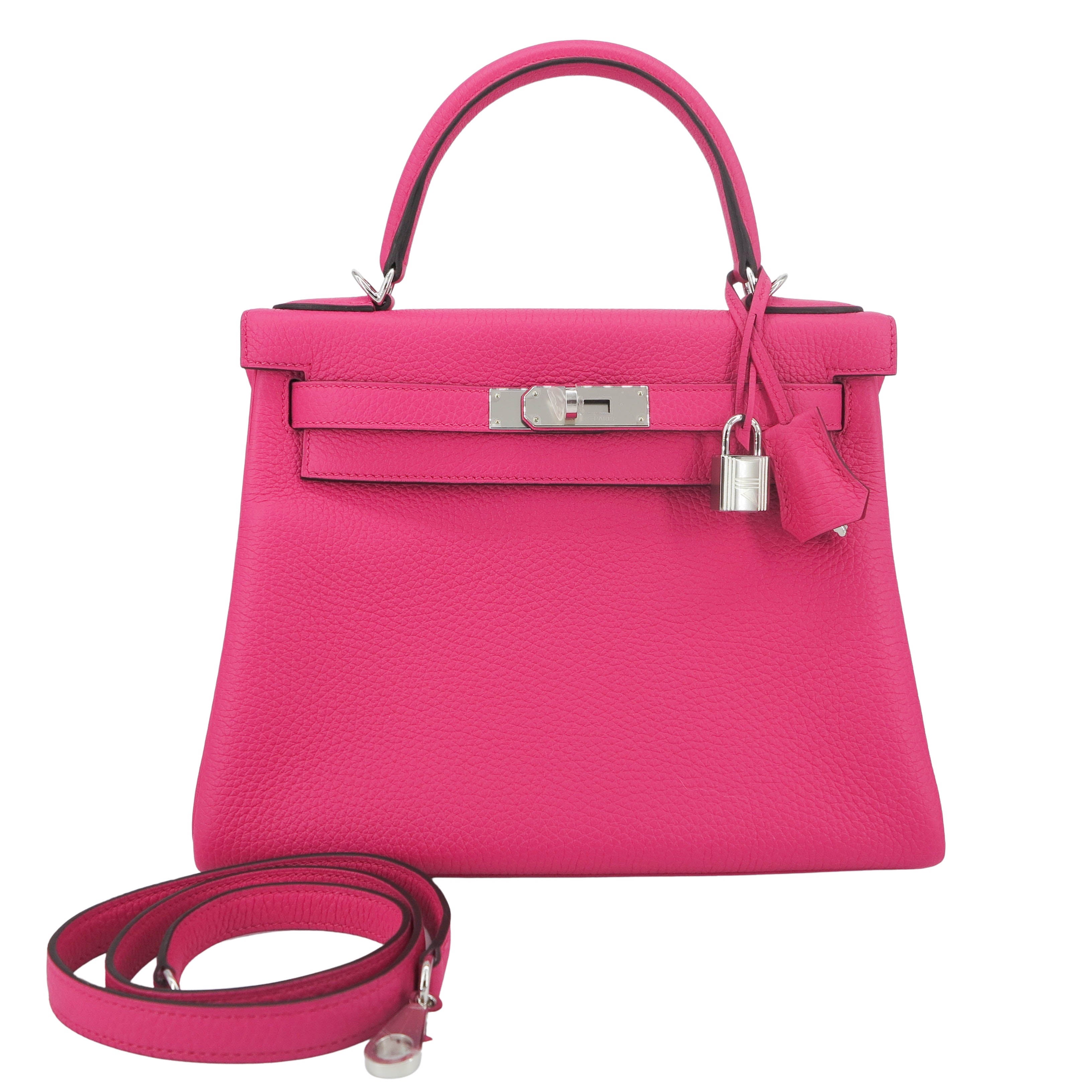Hermes 25cm Bubblegum Pink Swift Leather Palladium Plated Kelly Retourne Bag  - Yoogi's Closet