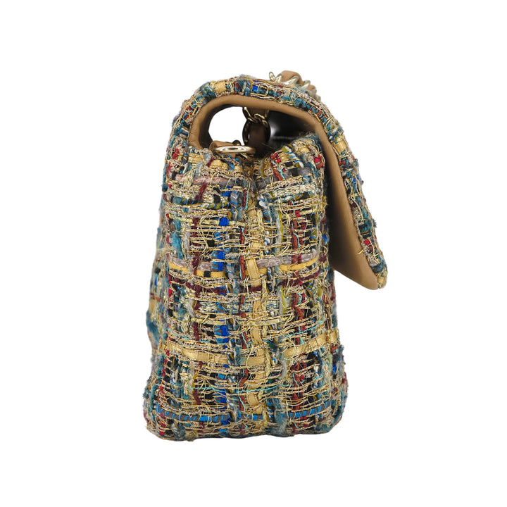 CHANEL 19A Ancient Egypt Gold Tweed Mini Rectangular Flap Bag - Dearluxe.com
