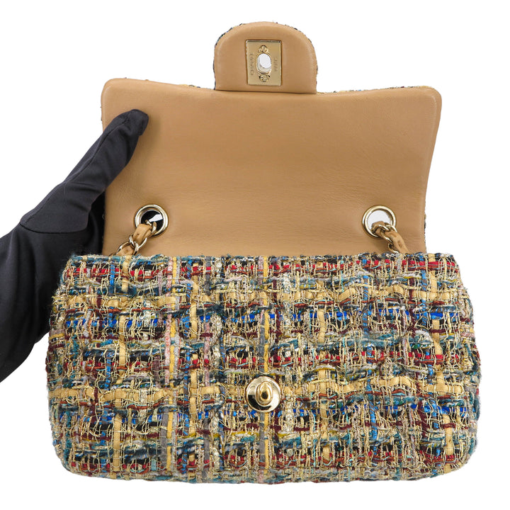 CHANEL 19A Ancient Egypt Gold Tweed Mini Rectangular Flap Bag