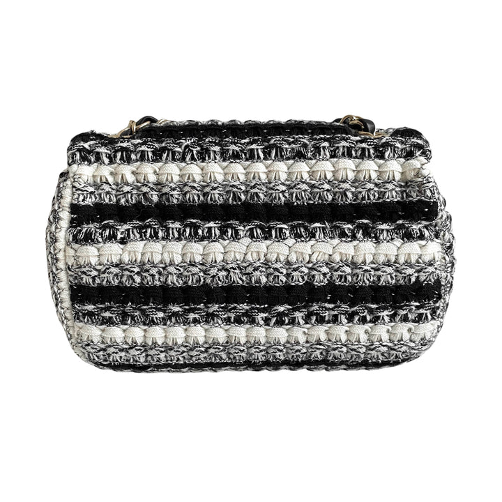 CHANEL 19S Black and White Wool Tweed Mini Flap Bag - Dearluxe.com