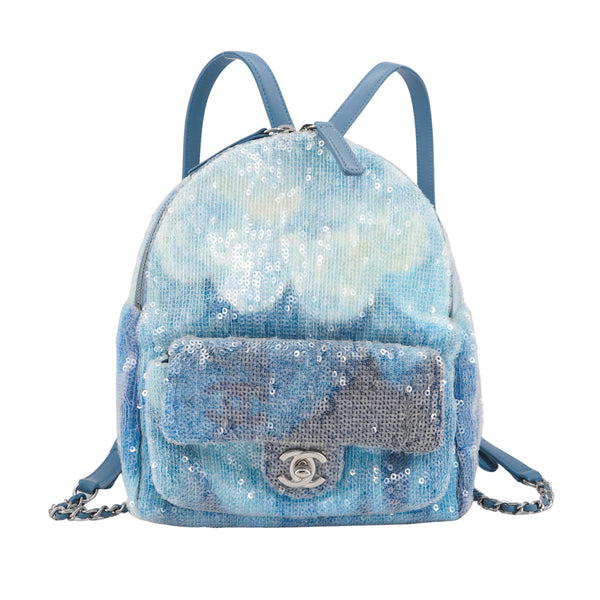 CHANEL 18S Blue Sequin Waterfall CC Backpack - Dearluxe.com