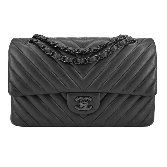 Chanel 15S So Black Lambskin Chevron Medium Classic Double Flap Bag |  Dearluxe