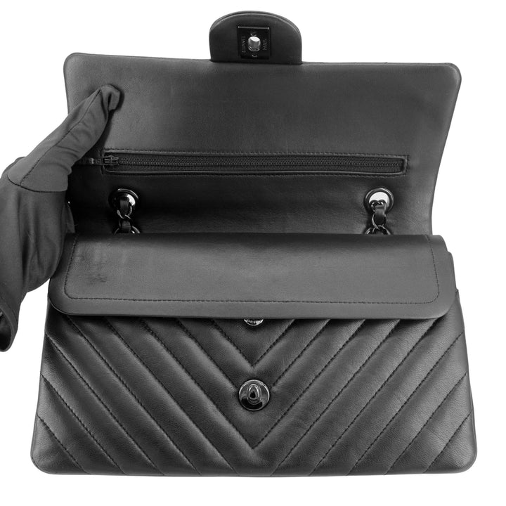 CHANEL 15S So Black Lambskin Chevron Medium Classic Double Flap Bag - Dearluxe.com