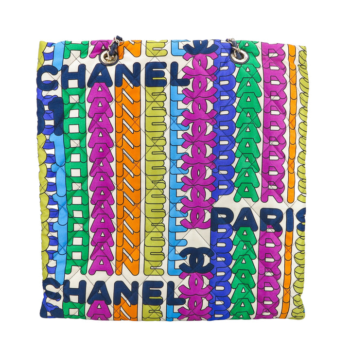 CHANEL 21K Multi Color Rainbow Letter Logo Quilted Nylon Tote Bag | Dearluxe